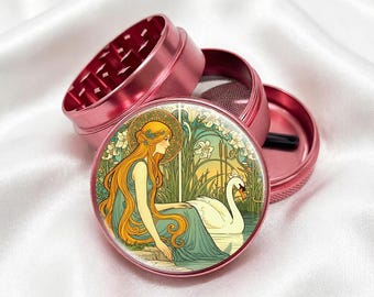 Art Nouveau Girl and Swan 4-Piece Metal Vanilla Spices Grinder Gift