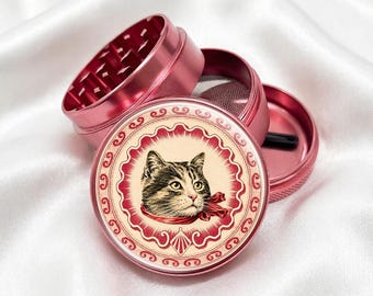 Vintage Cat Head Decorative Pattern 4-Piece Metal Vanilla Spices Grinder Gift