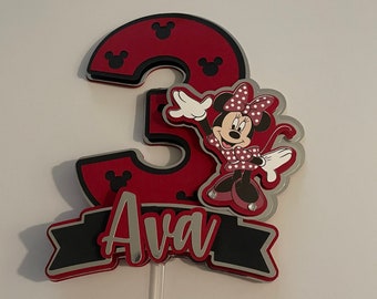 Minnie Mouse Cake Topper, Red, Black  and silver Minnie Mouse Cake Topper