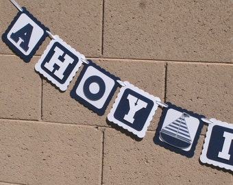 Nautical Baby Shower Banner, Ahoy It's A Boy, Ahoy Boy, Baby Boy Shower. Boat Baby Shower.