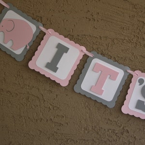 Elephant Baby Shower Banner , Its A Girl, Pink , White and Grey, New Baby, Party Banner, New Baby Celebration image 3