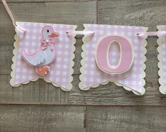 Silly Goose One  Banner: Pink Gingham 1st Birthday.