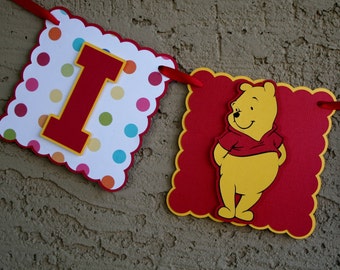 Winnie the Pooh. Birthday Banner.  I am 1 banner. Red and Yellow. Happy Birthday. Photo Prop. Highchair Banner.