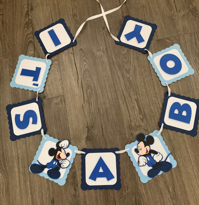 Shades of blue banner Baby boy Mickey Mouse baby shower banner It\u2019s a boy banner