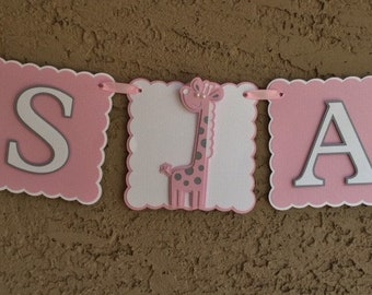 Giraffe Baby Shower Banner , It"s A Girl,  Pink , White and Grey, New Baby, Party Banner, New Baby Celebration