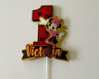 Minnie Mouse Cake Topper, Red, Black  and Gold Minnie Mouse Cake Topper