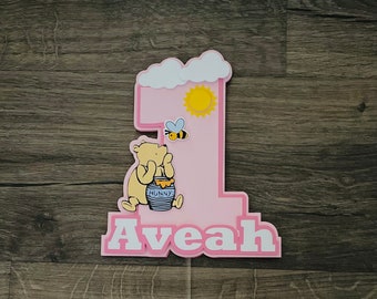 Pooh Cake Topper. Classic Winnie the pooh cake topper. First birthday. Pink