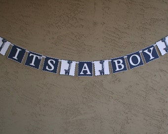 Giraffe Baby Shower Banner , It"s A Boy,  Navy Blue, White and Grey, New Baby, Party Banner, New Baby Celebration