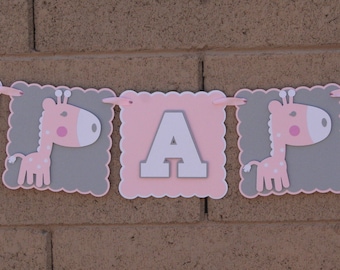 Giraffe baby shower banner. it's A Girl. Baby Girl White, Gray and Pink. Baby Shower.