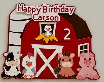 Red Farm cake topper. Farm theme birthday. Barnyard cake topper.