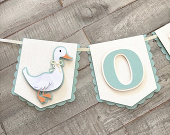 Silly Goose ONE Birthday Banner: Sage Green & Cream,  Highchair Decor