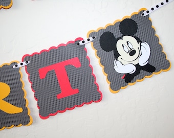 Mickey Mouse Birthday Banner - Disney HAPPY BIRTHDAY sign, Party Decoration, Partyware, 3 Rows