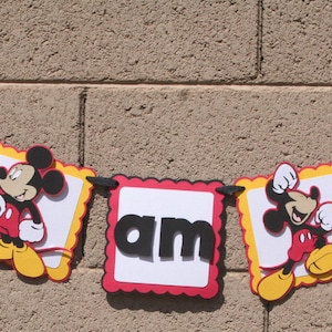 Mickey Mouse, I AM 1 birthday banner. Photo Prop. Happy Birthday Banner.