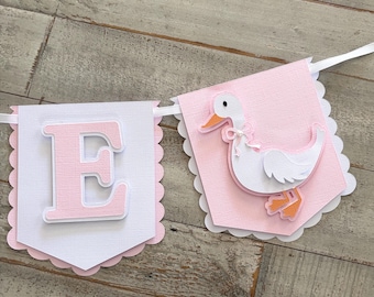 Silly Goose ONE Birthday Banner: Pink & White, First Birthday Decor