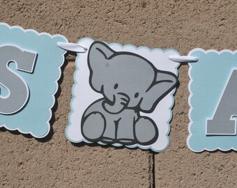 Elephant Baby Shower Banner. Its A Boy  Banner Blue , White and Grey, New Baby, Party Banner, New Baby Celebration