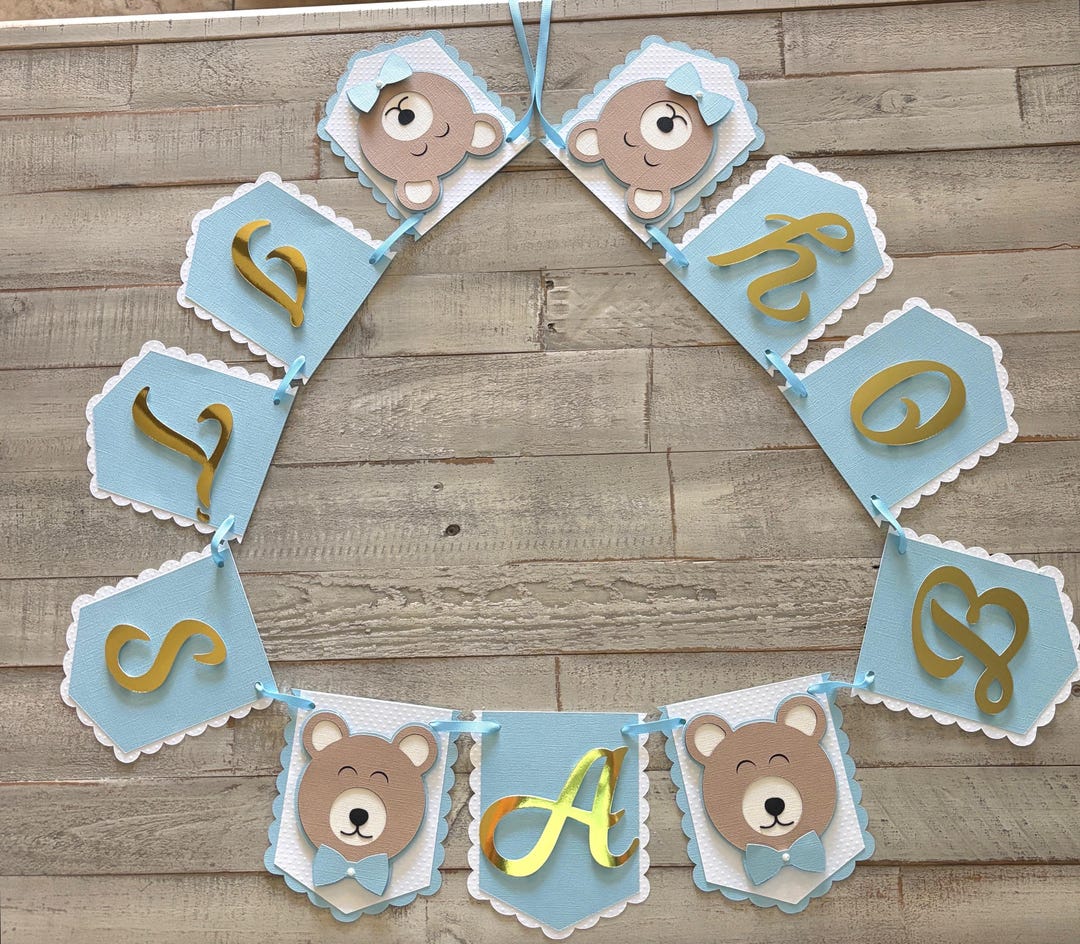Teddy Bear Baby Shower Banner. It's A Boy, Baby Boy , Hello Baby. Blue ...