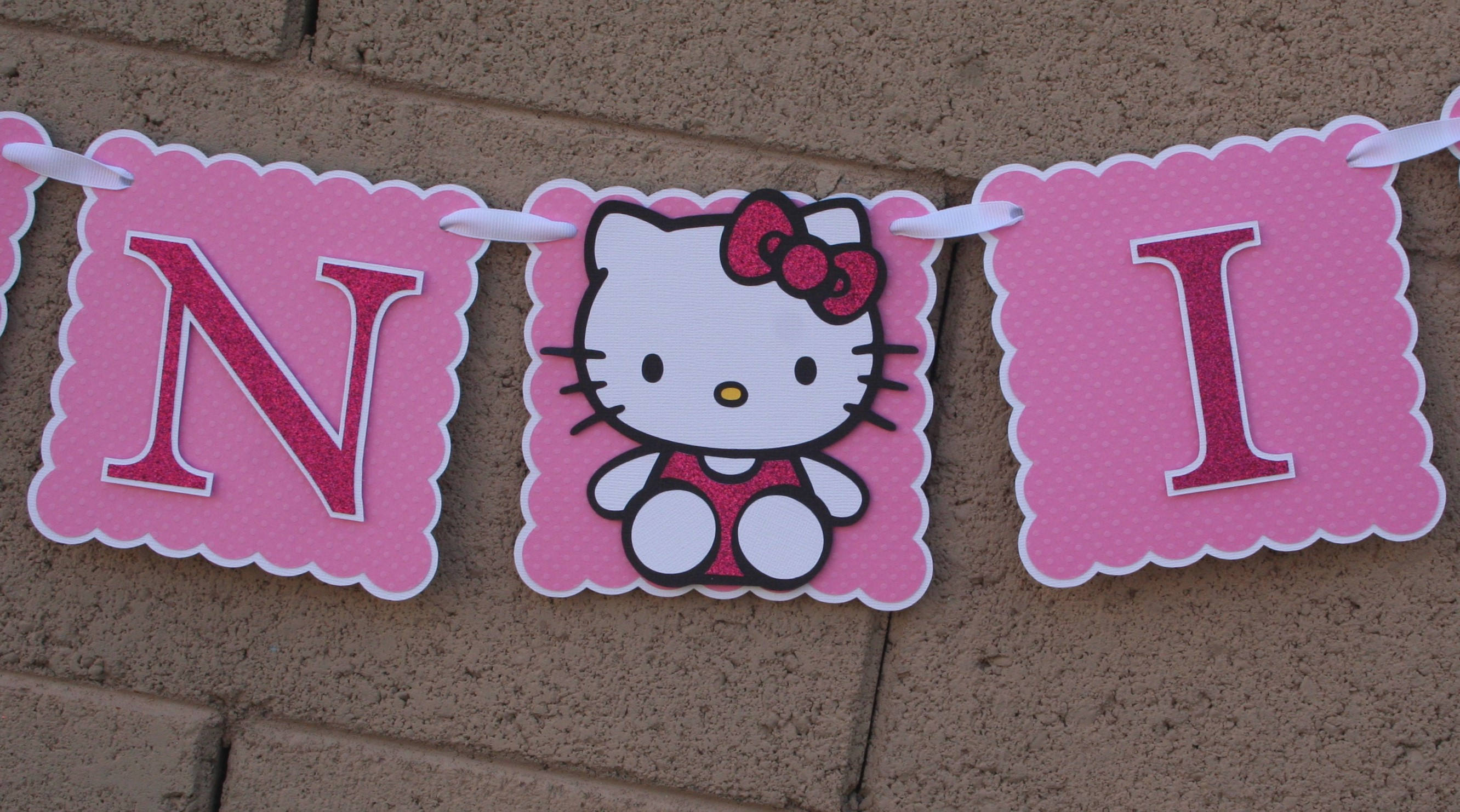 Hello Kitty Birthday Banner. Kitty Cat. Hot Pink and Glitter. | Etsy