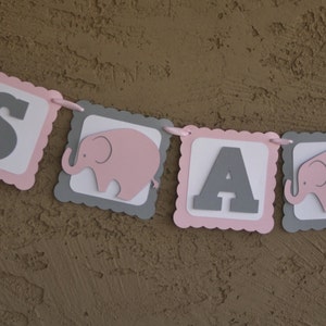 Elephant Baby Shower Banner , Its A Girl, Pink , White and Grey, New Baby, Party Banner, New Baby Celebration image 2