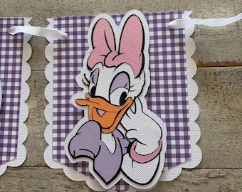 Daisy Duck Birthday Banner: Purple Gingham, Pink, Photo Prop