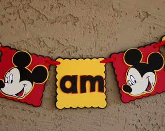 I am 1 Mickey Mouse 1st  Birthday Banner. Photo prop. High Chair Banner. Wall decoration.
