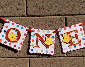 Winnie the Pooh. Birthday Banner. I am 1, ONE, photo prop, highchair banner.