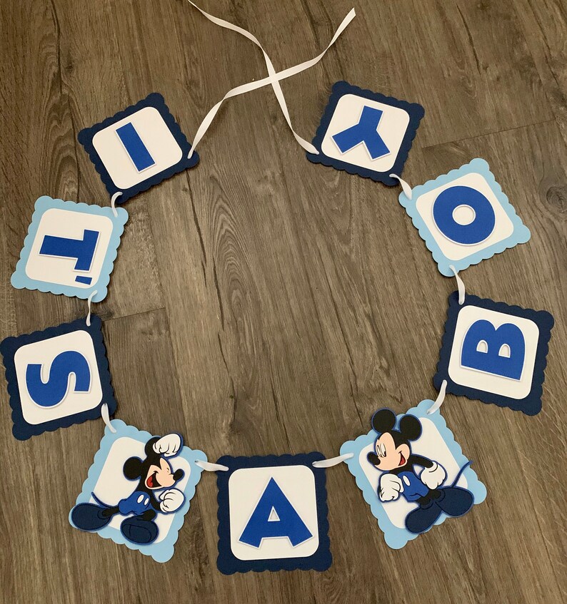 Shades of blue banner Baby boy Mickey Mouse baby shower banner It\u2019s a boy banner