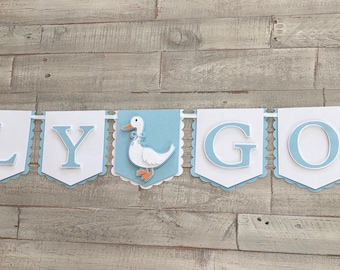 ONE silly goose. First birthday banner.Blue and white banner. 1st birthday party. Goose banner. One birthday. 1st birthday.