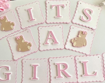 Teddy Bear Baby Shower Banner, Pink & White Decoration