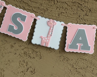 Giraffe It's A Girl Banner. Baby Shower Banner. Baby Girl. Pink, Gray and White