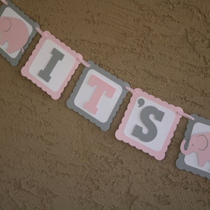 Elephant Baby Shower Banner , Its A Girl, Pink , White and Grey, New Baby, Party Banner, New Baby Celebration image 5