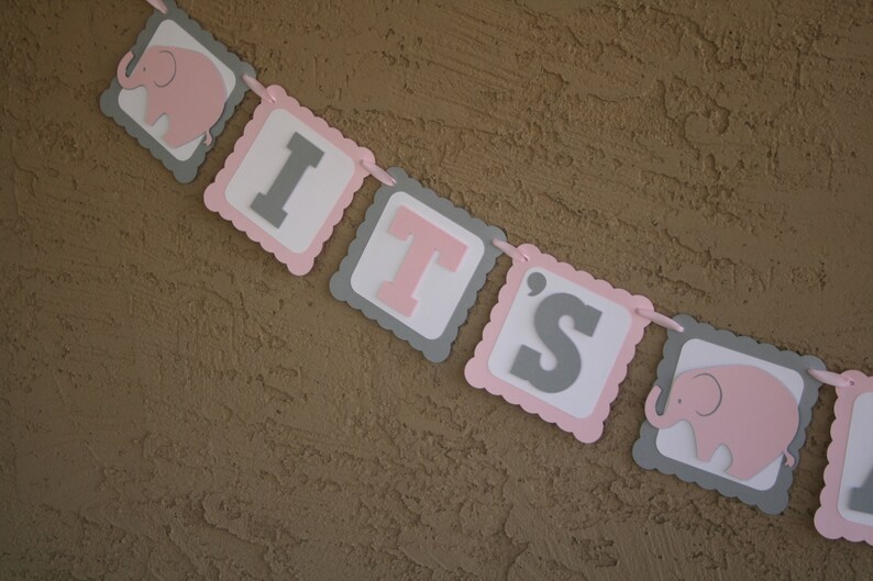 Elephant Baby Shower Banner , Its A Girl, Pink , White and Grey, New Baby, Party Banner, New Baby Celebration image 5