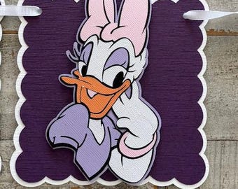 Purple and Pink. Daisy Duck  Age ONE or TWO  Photo Prop, Highchair Banner. Wall Decoration. Happy Birthday Banner.