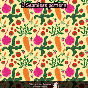 Veggie Garden Seamless Pattern, Vegetables Fabric Design, Kitchen Wallpaper JPG - Digital Download – Fabric Print