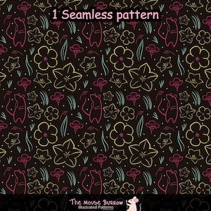 Neon mouse and floral - Seamless Pattern Digital Download – Fabric Print