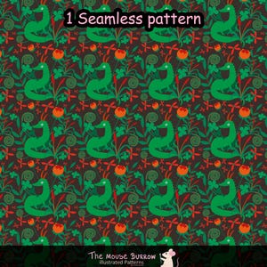 Garden Dragon, Fantasy - Seamless Pattern Digital Download – Fabric Print