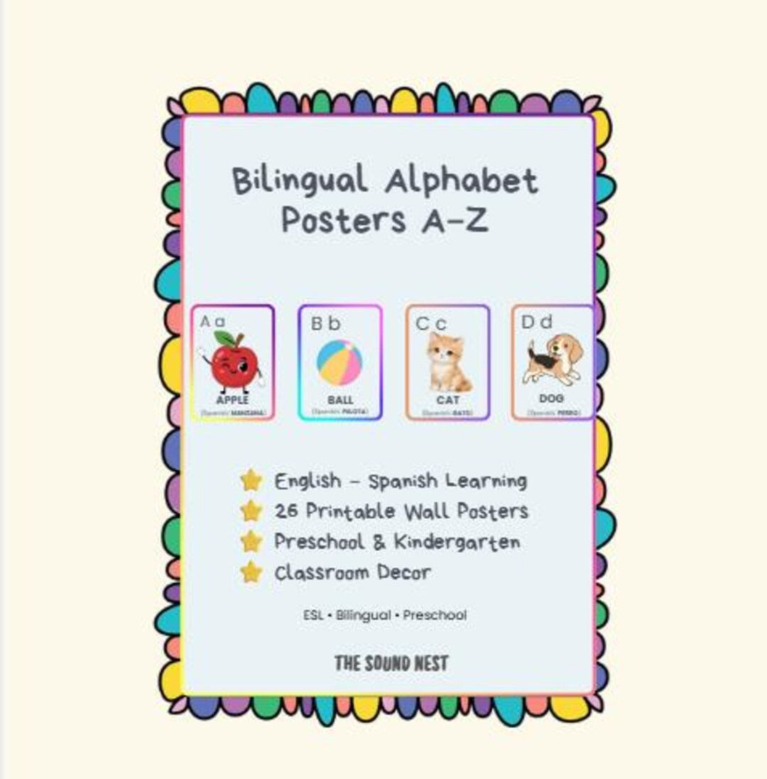 Bilingual Alphabet Posters A–Z – English Spanish Learning Wall Cards ...