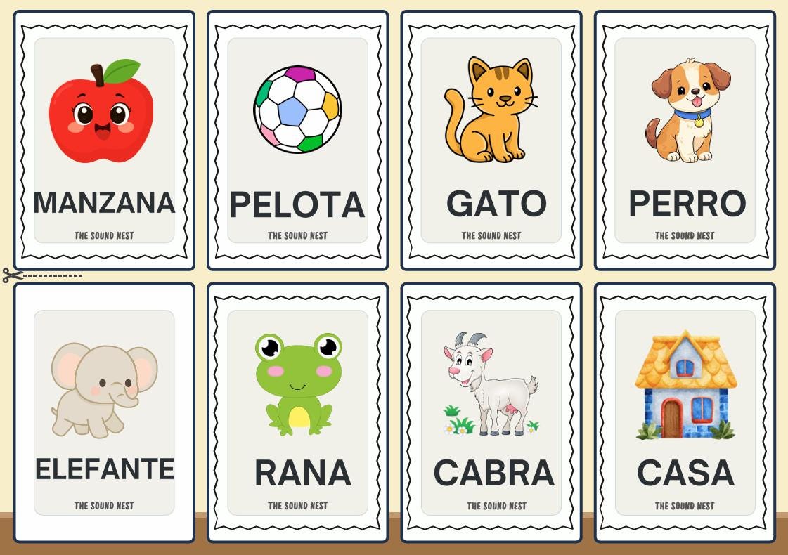 Spanish Vocabulary Flashcards for Kids | 26 Printable Learning Cards ...