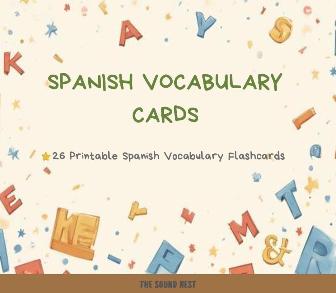 Spanish Vocabulary Flashcards for Kids | 26 Printable Learning Cards ...