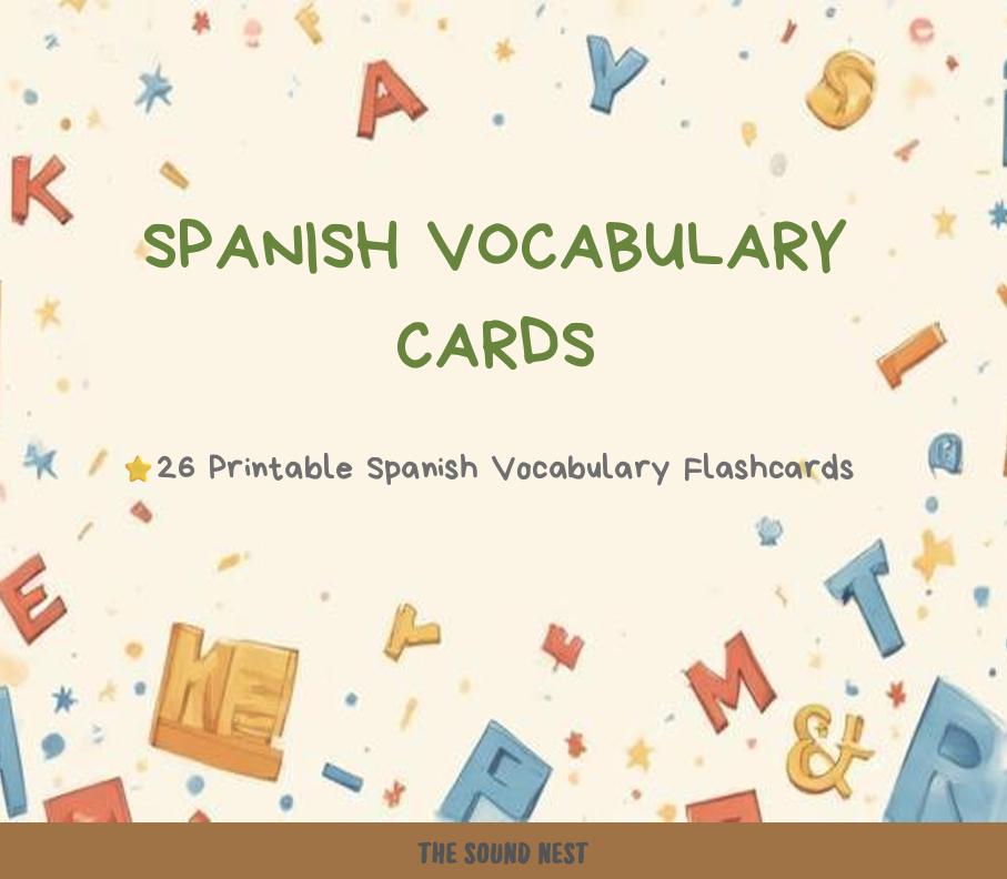 Spanish Vocabulary Flashcards for Kids | 26 Printable Learning Cards ...