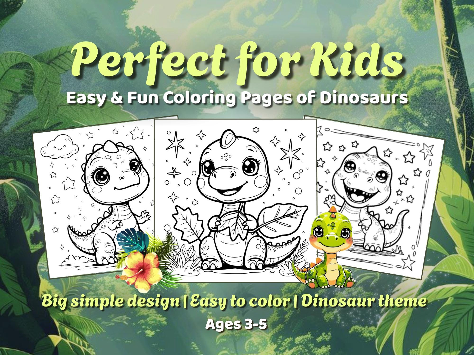 Cute Dinosaur Coloring Pages for Kids Printable, Fun Dino Coloring Book ...