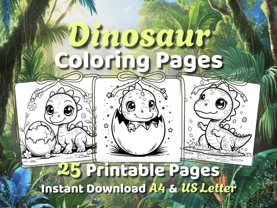 Cute Dinosaur Coloring Book for Kids Printable, Kawaii Dino Coloring ...