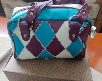 Borsa bauletto NUOVA 100% artigianale pelle vitello triangoli zig zag