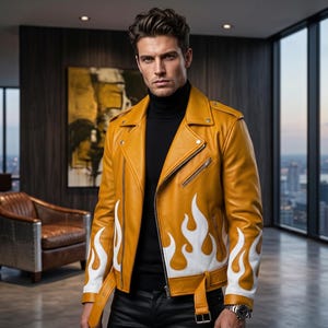 Bikerjacke mit Flammenmuster für Herren | Rocker-Punk-Style | Geschenkidee für ihn