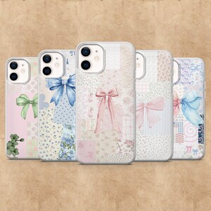 Coquette Collage Phone Case Bow Ribbons Cover for iPhone 17Pro, 16, 15, 14, 13, 12, Samsung S26, S25, S24, S23Fe, A16, A56, Pixel 10, 9Pro