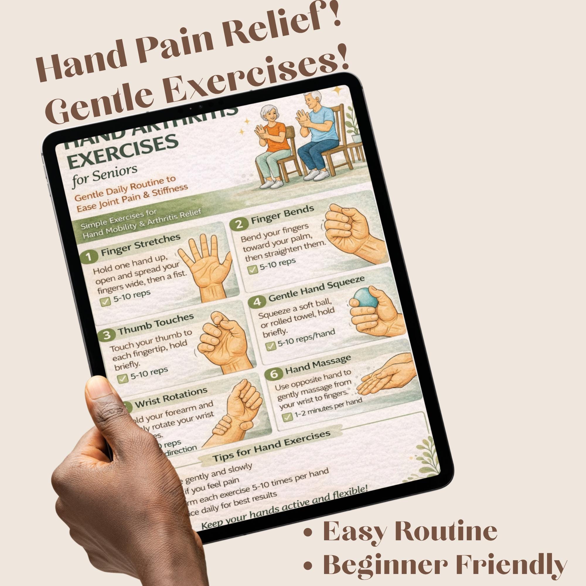 Hand Exercises Routine Hand Arthritis Exercises for Seniors Printable | Finger & Wrist Relief ...
