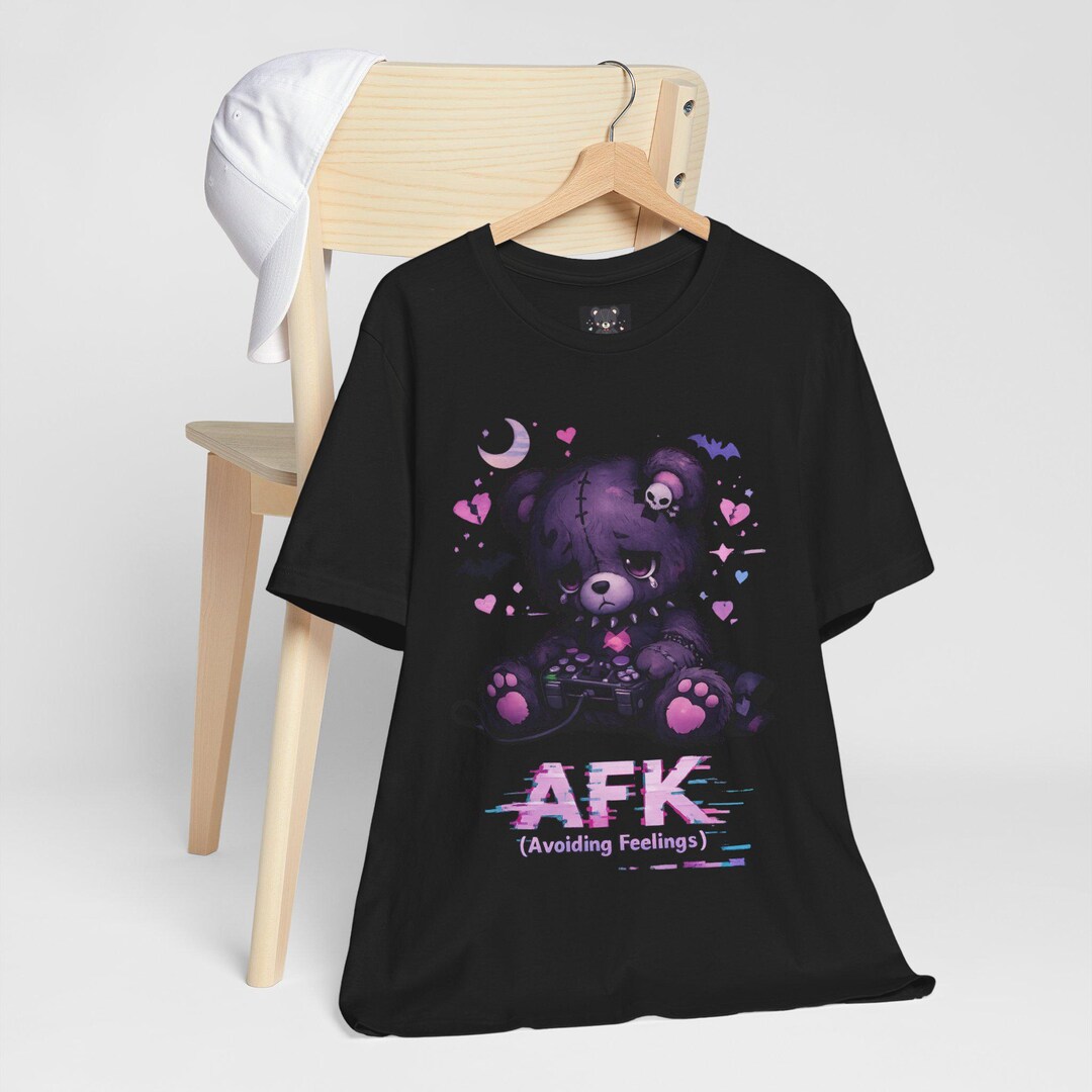AFK Kawaii Goth Shirt, Cute Gamer Teddy Bear Tee, Pastel Goth Clothing ...