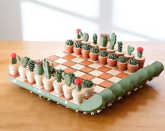 3D Printed Cactus Chess Set | Magnetic Succulent Themed Game Board