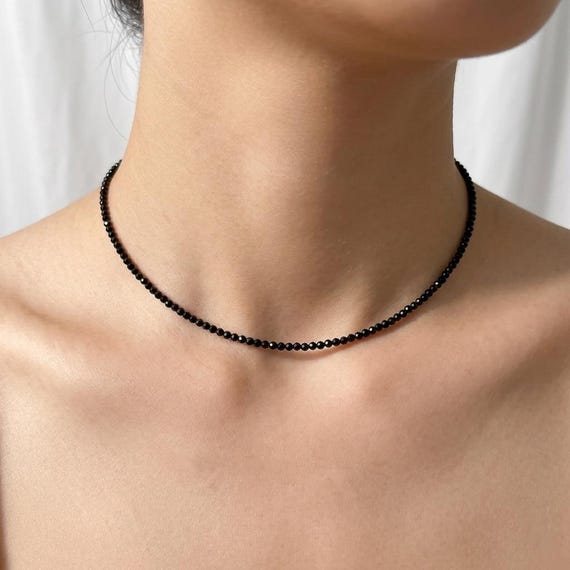 2mm Ultra Fine Natural Spinel Choker Necklace, Tiny Minimalist Sparkling Gemstone Dainty Collar, 14"+2" Adjustable Healing Crystal Gift