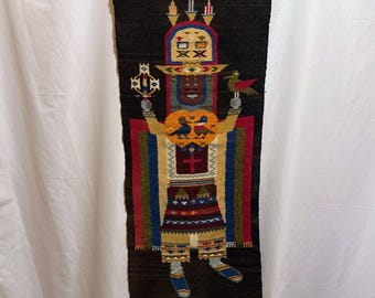 VTG Traditional Handwoven Folk Art Wall Hanging Andean Virachocha Symbolism Peru