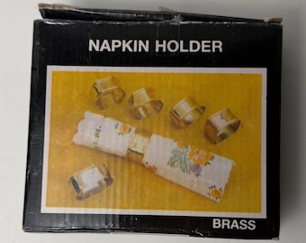 VTG Brass Napkin Rings Set Handcrafted India NIB Gold Tone Table Decor Unique